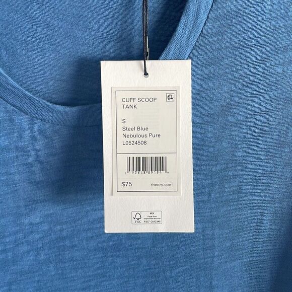 Theory Cuff Organic Cotton Scoop Tank, Steel Blue - Picture 6 of 9